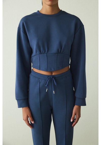Penti İndigo Belle Line Bisiklet Yaka Crop Sweatshirt