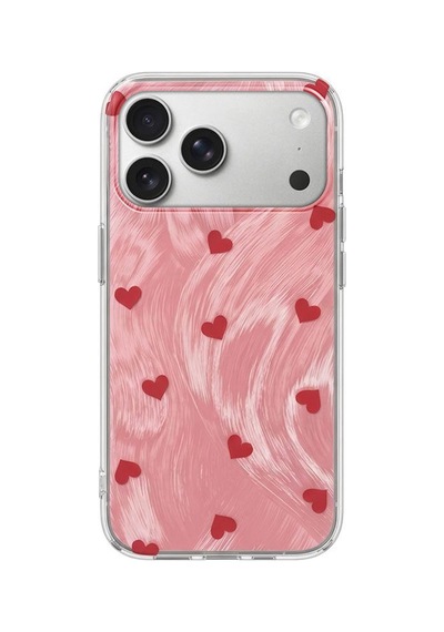 Apple İphone 17 Pro Max Uyumlu Kılıf Pink Heart Silikon Kılıf Kırmızı