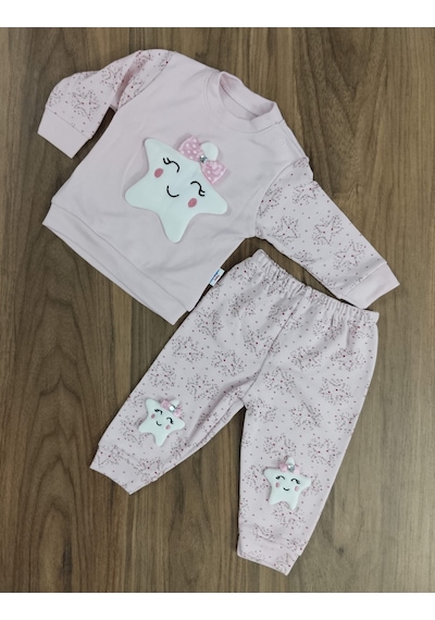 Egişbaby Kız Bebek Yıldız Desenli İkili Takım Açık Pembe