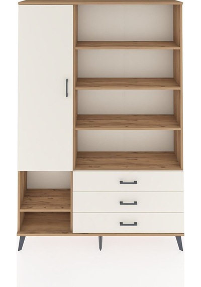 Arges Dolap 9 Raflı 3 Çekmeceli Tek Kapaklı 132x30x195 Çam-a... Çam
