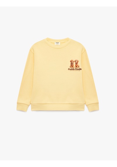 Koton Köpek Baskılı Uzun Kollu Bisiklet Yaka Şardonlu Sweatshirt Sarı 7wkg10536ak