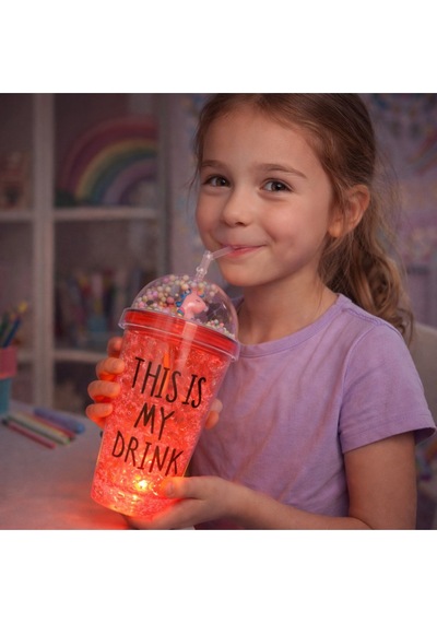 Sevimli Renkli Çılgın 450ml Led Işıklı This İs My Drink Temalı Pipetli İçecek Bardağı Suluk 2642krmz Kırmızı