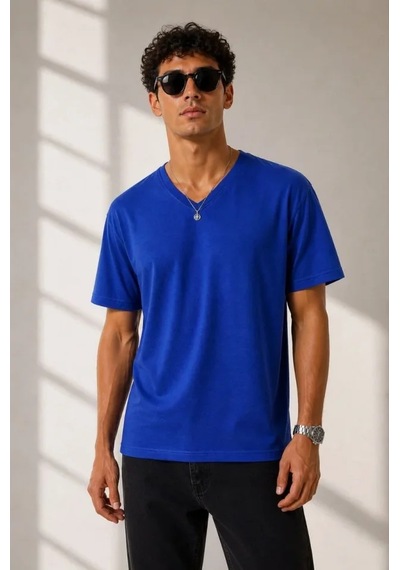 Modi Erkek V Yaka Basic Tişört Kısa Kol Yazlık Regular Fit T-shirt - Saks Mavisi Açik Mavi Modi Erkek V Yaka Basic Tişört Kısa Kol Yazlık Regular Fit T-shirt - Saks Mavisi Açik Mavi