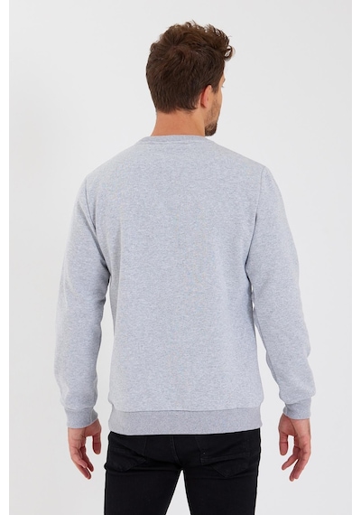 MMetalic Bisiklet Yaka Etiket Detayı İçi Pamuklu Erkek Sweatshirt Gri
