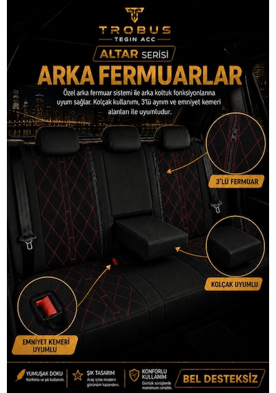 Fiat Egea Cross 2020+ Uyumlu Altar Serisi Tay Tüyü Siyah Kırmızı Premium Koltuk Kılıfı