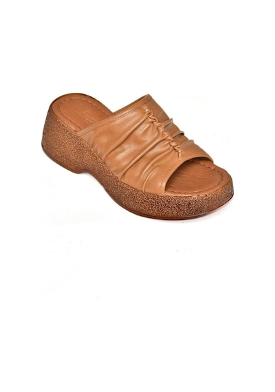 Fox Shoes S996443009 Taba Kalın Tabanlı Kadın Terlik Taba
