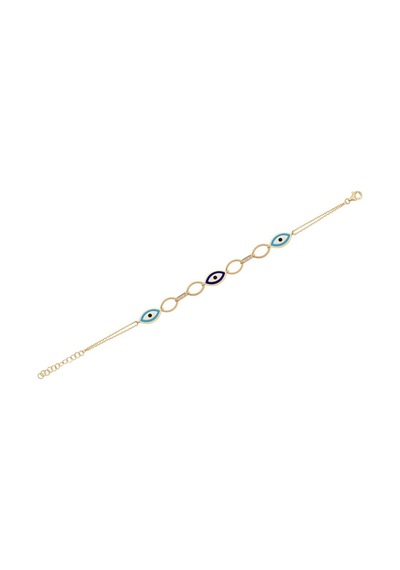 Diamond Line - Gülaylar - Sarı Altın 14 Ayar Nazar Boncuğu Bilekl Standart N11.21799 Sarı Altın