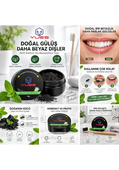 Yues Aktif Karbon Diş Beyazlatma Tozu Nane Aromalı 30 G
