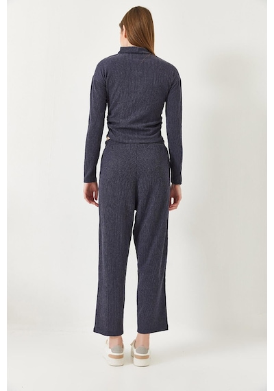Kadın Crop Bluz Ve Beli Lastikli Pantolonlu Alt Üst Takım 60261363 - Lacivert