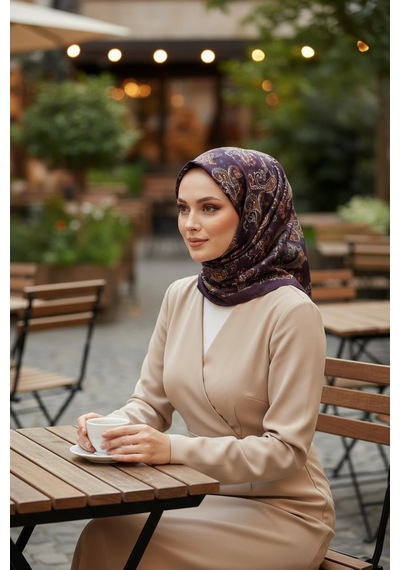 Afvente Paisley Desen Acı Kahve Soft Pamuk Eşarp Çok Renkli