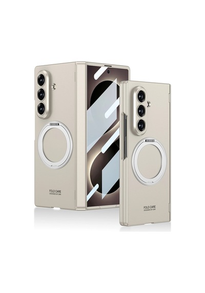 Samsung Galaxy Uyumlu Z Fold 8 Ultra Kılıf M-safe Şarj Özellikli Zore Kıpta Kpt-07 Ring Standlı Sert Pc Kapak Titanyum