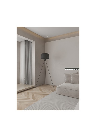 Elora Siyah Metal Gri Kumaş Şapkalı Tripod Lambader Modern Dekoratif Üç Ayaklı Ayaklı Lambader, Salon, Oturma Odası, Yatak Odası Aydınlatması, E27 Duy Uyumlu