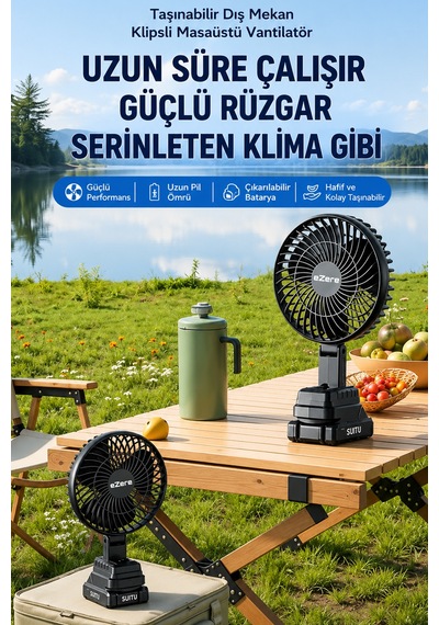Ezere Airmax Şarjlı Taşınabilir Outdoor Fan Vantilatör St-7997