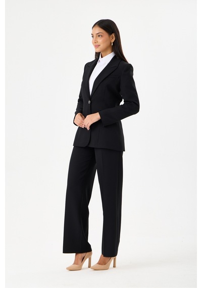 Velnara Moda Klasik Tek Düğme Ceket & Boru Paça Pantolon- Kadın Takım Elbise Siyah - Velnara Tasarımı Siyah - 918589140 Siyah