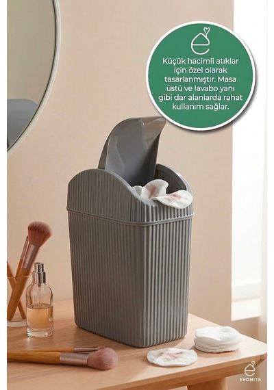 Kapaklı Mini Çok Amaçlı Saklama Kutusu Masa Üstü Organizer Banyo Mutfak Küçük Çöp Kovası Beyaz