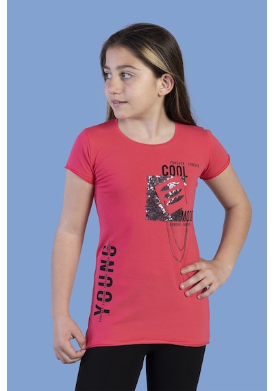 Toontoy Kids Toontoy Kız Çocuk T-shirt Göğsü Lazer Kesim Nar Çiçeği