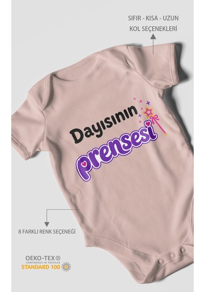 Morivokids Dayısının Prensesi Kısa Kollu Bebek Body %100 Pamuk Pastel Pembe