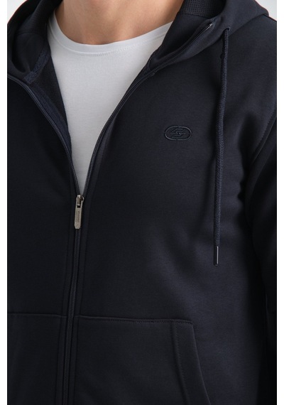 Shooter Sportwear Shooter Erkek Üç İplik Şardonsuz Fermuarlı Kapüşonlu Sweatshirt Lacivert