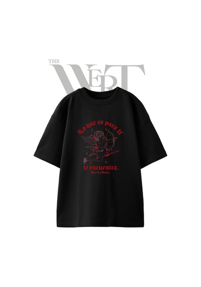 Thewert Cupid Gotik Tasarım Baskılı Ünisex Siyah Oversize T-shirt