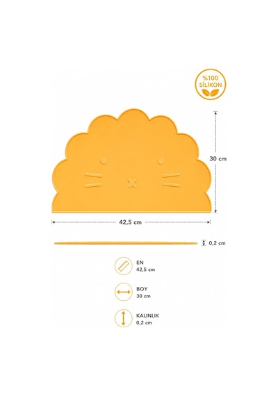 %100 Silikon Bebek Beslenme Matı Kolay Temizlenebilir Mama Altlığı Sarı