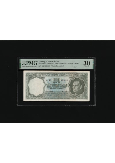 Pmg 30 Yüz Türk Lirası 100 Tl 1930 Nd 1964 P 177a S/n A29 065838 Çt- Çok Temiz