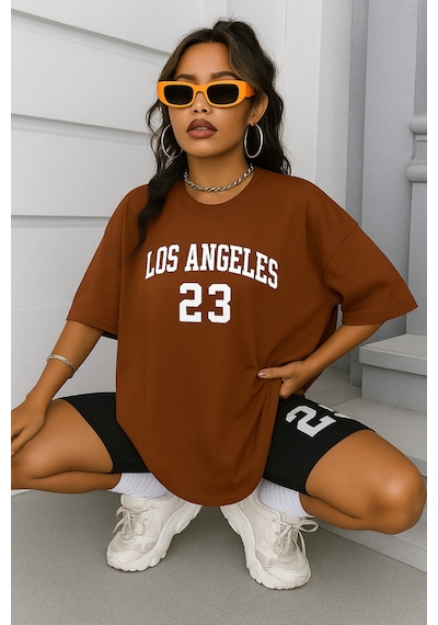 Los Angeles Baskılı Oversize Unisex Tişört Çok Renkli