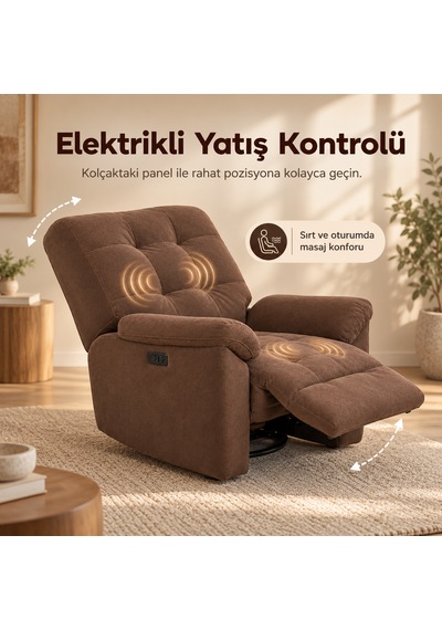 Smarto Relax Porto Masajlı Elektrikli Döner Sallanan Tv Koltuğu Kontrol Panelli Ergonomik Polyester Baba Koltuğu Kahverengi Smarto Relax Porto Masajlı Elektrikli Döner Sallanan Tv Koltuğu Kontrol Panelli Ergonomik Polyester Baba Koltuğu Kahverengi