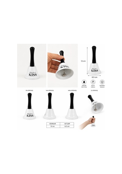 El Çanı Dekoratif Masa Zili Ring For A Kiss Tasarımlı Romantik Hediye 13 Cm Çan Zil Beyaz