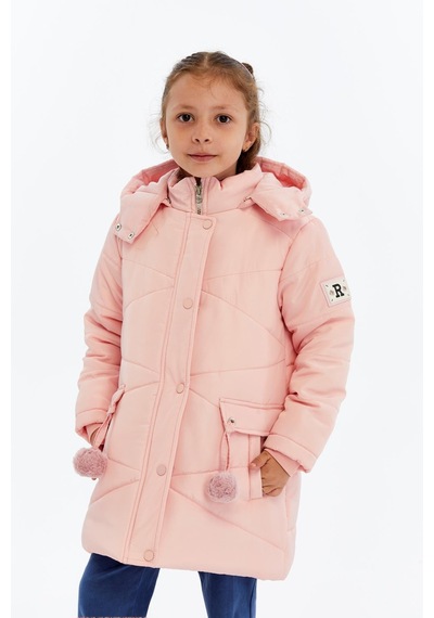 Kapüşonlu Kışlık Ponpon Detaylı Kız Çocuk Kaban 51354 Pembe