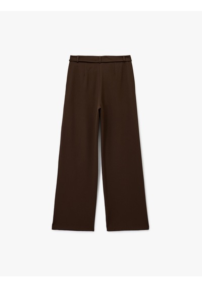 Koton Bağlama Detaylı Cepli Geniş Paça Kumaş Pantolon Kahverengi 6wak40163pw Kahve