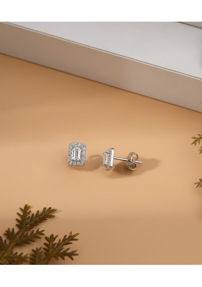 925 Ayar Rodyum Baget Kesim Zirkon Taşlı Minimal Günlük Gümüş Küpe Gümüş