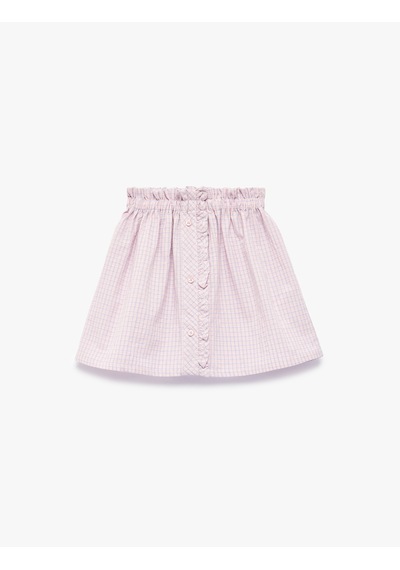 Koton A Kesim Beli Lastikli Düğmeli Desenli Pamuklu Etek Pembe Ekose 6smg70022aw Pembe