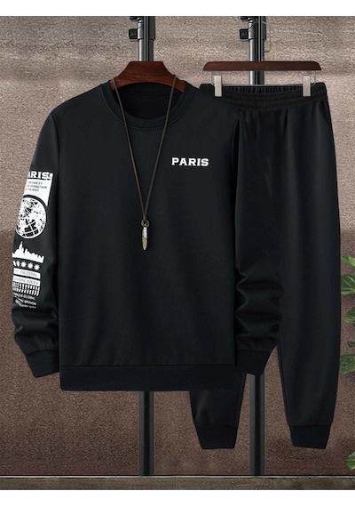 Paris Web Eşofman Takımı Sweatshirt Jogger - Siyah Baskılı Oversize Şardonlu Bisiklet Yaka Siyah Paris Web Eşofman Takımı Sweatshirt Jogger - Siyah Baskılı Oversize Şardonlu Bisiklet Yaka Siyah