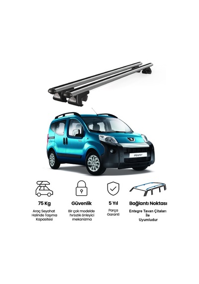 Peugeot Bipper 2007-2017 Uyumlu Gri Ara Atkı Port Bagaj Tavan Barı