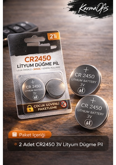 Cr2450 3v Lityum Düğme Pil 2 Li Paket Araç Kumandası, Akıllı Sensör, Tartı Pili