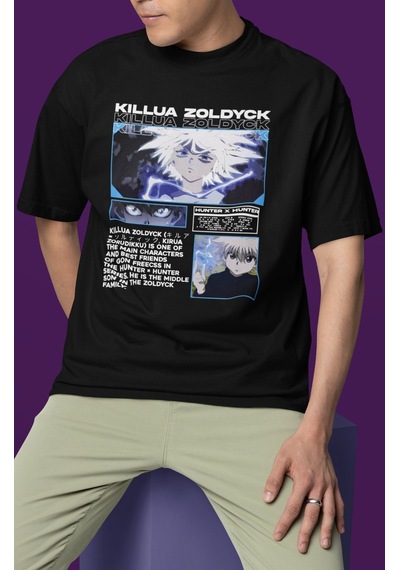 Sevbano Killua Zoldyck Hunter X Hunter Baskılı Unisex Oversize Anime Tişö Siyah