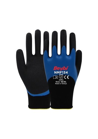 Nmf134 Mikro Köpük Nitril Kaplı Polyester Örgü Eldiven Mavi Siyah