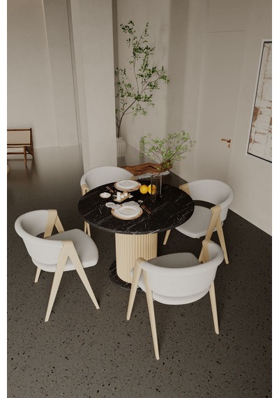 Antoryum Yuvarlak Yemek Masası Mutfak Masası Balkon Salon Masa Ahşap Ayaklı