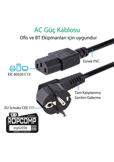 Bilgisayar Power Ve Monitör Kablosu 3x0.75mm 1.5m