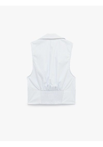 Koton Pamuklu Fermuarlı Kolsuz Klasik Yaka Çizgili Crop Bluz Mavi Çizgili 6sal30036ıw