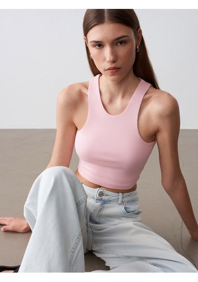 Dilvin 32941 Halter Yaka Crop Top-toz Pembe
