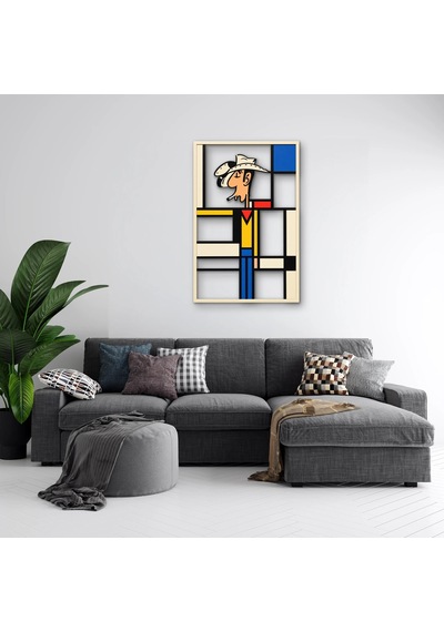 Mondrian Desenli Kovboy Metal Tablo 43x65 Cm Çok Renkli