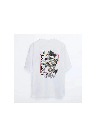 Tarzsokak Unisex Beyaz Oversize T-shirt Baskılı Osaka Tişört