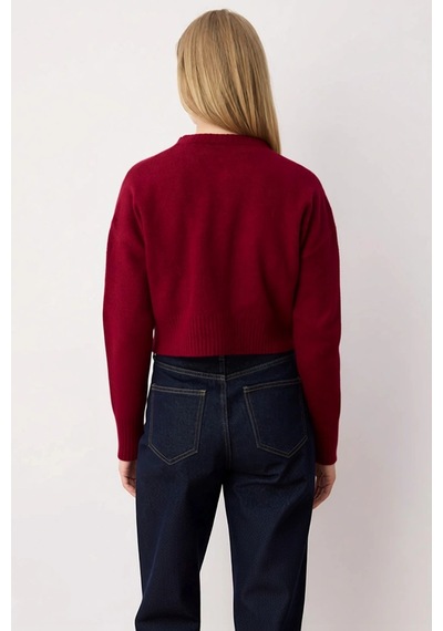 Benerly Kadın Oversize Düğmeli Crop Triko Hırka Yumuşak Dokusuyla Ve Raha Bordo