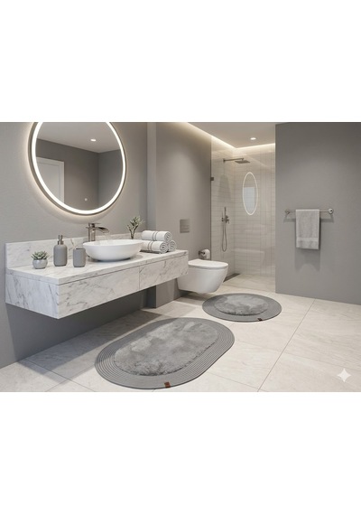 Rabbit Soft Hasır Dekoratif Klozet Takımı / Banyo Paspası / Modern / Şık /lüx / Banyo Halısı gri