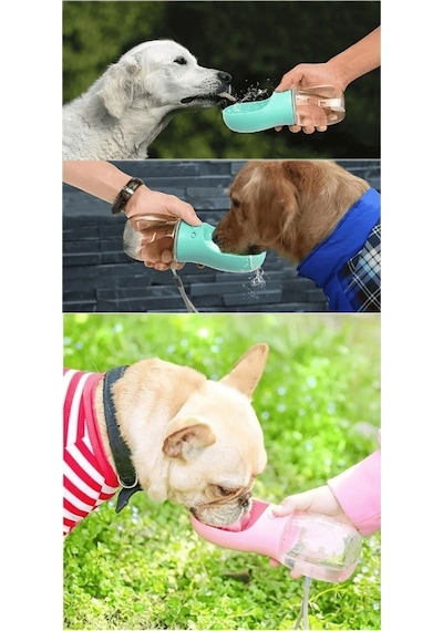 Pribor Taşınabilir Kedi Köpek Suluğu Seyahat Su Şişesi Kaseli Emniyetli Sızdırmaz Kutulu 350 Ml