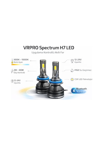 Vrpro Spectrum H4 Led Xenon Far Ampulü 12-24v Telefondan Uygulama Kontrollü 3000k-10000k Ayarlı
