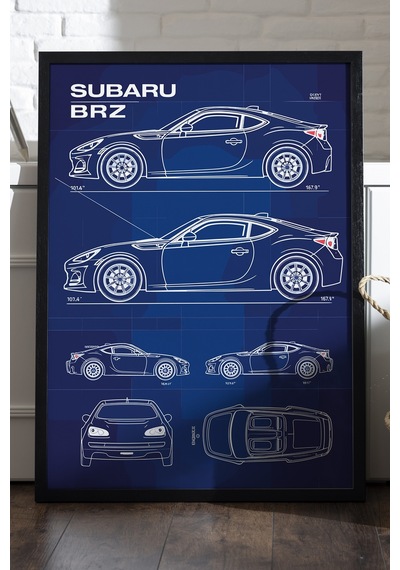 Subaru Brz Siyah Ahşap Çerçeveli Poster, Dekoratif Araba Duvar Tablosu