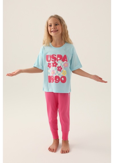 U.s. Polo Assn 1812 Kız Çocuk Pijama Takım Açık Mavi V1 Mavi