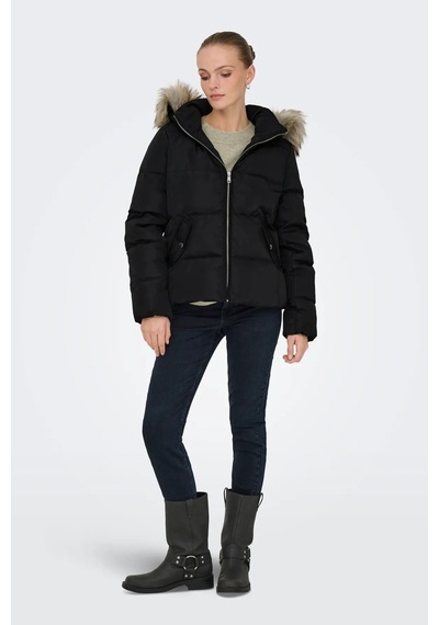 Only Kadın Kapüşonu Kürklü Mont 15349780 Siyah Siyah